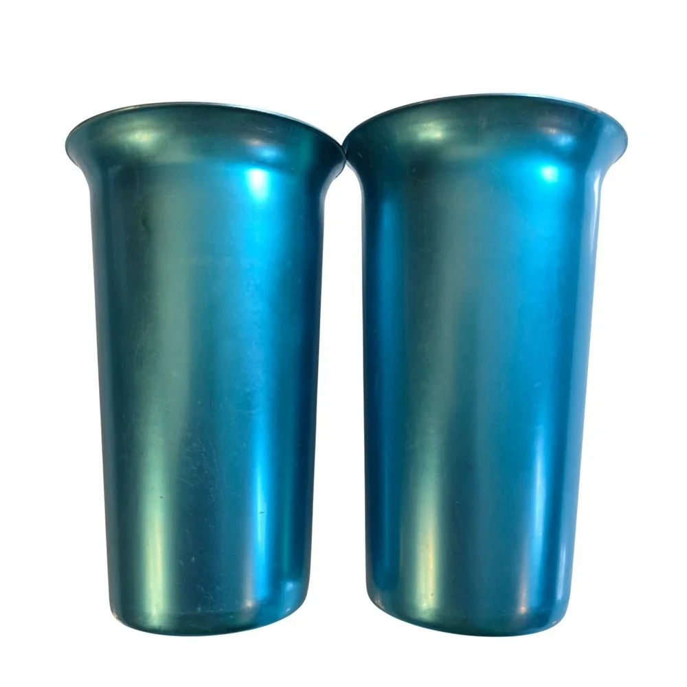 Vintage Zephyr Ware Teal Blue Anodized Aluminum Tumblers Set of 2 MCM Louisville